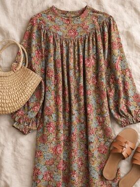 Vintage 70s Simon Chang Floral Prairie Dress Mini Cottagecore Boho Romantic